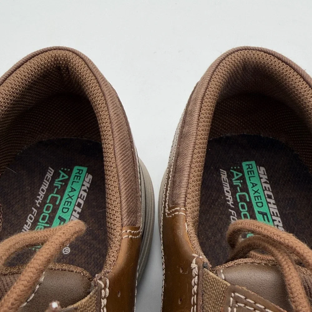 Skechers Mens Leather Relaxed Fit Air Cooled Memory Foam Size 12 USA 56296 Tan
